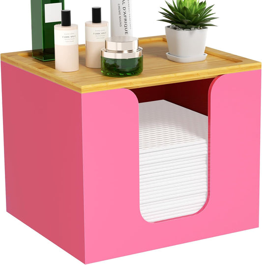 VITVITI Acrylic Face Towel Holder Box - Large Disposable Towel Storage with Bamboo Lid for Bathroom & Vanity
