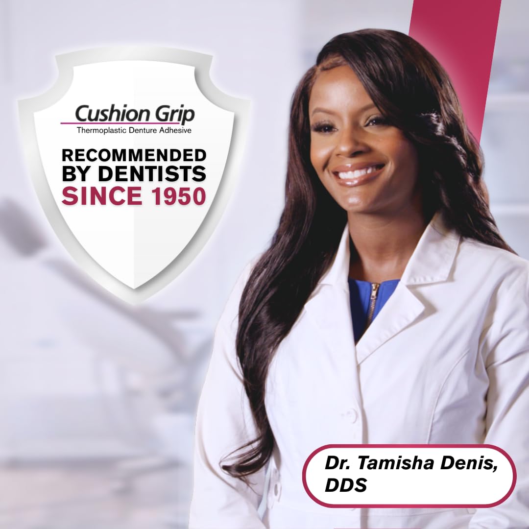 Cushion Grip Thermoplastic Denture Adhesive, 1 oz - Refits and Tightens Loose Upper and Lower Dentures and Partials | Non-Glue Adhesive, Acts Like a Soft Reliner