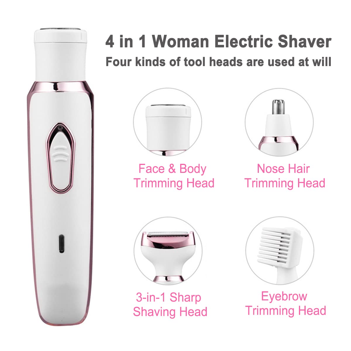 Electric Razor for Women,Hair Trimmer for Face Nose Eyebrow Beard Mustache Arm Leg Armpit Bikini,Painless Rechargeable Portable 4 in 1 Womens Body Shavers Set