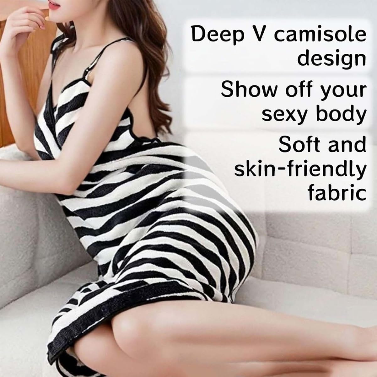 GlowWrap Towel with Straps, Chic Cache Glow Wrap Towel, Wearable Towels Dress Absorbent Bath Robe, Stays Secure No Slipping (Black Stripes,X Large)