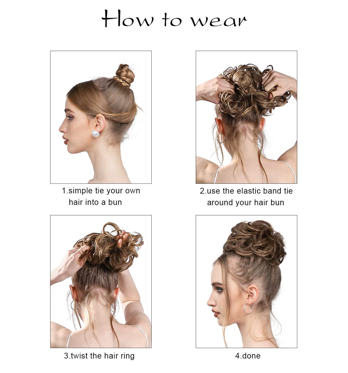 SARLA 2PCS Messy Hair Bun Hair Pieces Wavy Curly Synthetic Updo Fake Scrunchies Ponytail Extension for Women Dirty Blonde