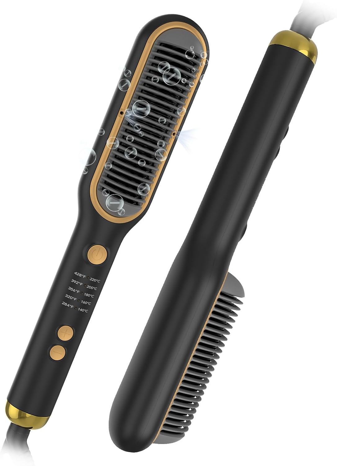 Hair Straightener Brush for Women - 200 Million Ions, 5 Temp Settings, Fast Heating, Auto Shut-Off, Anti-Scald - Quick Home Styling