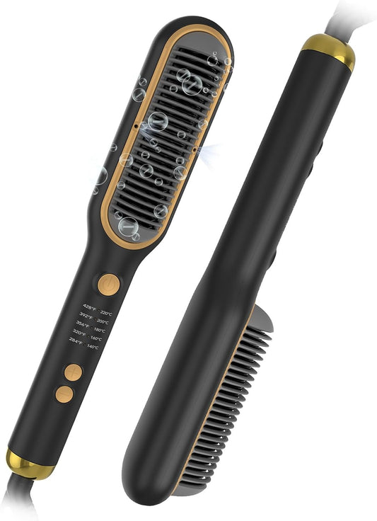 Hair Straightener Brush for Women - 200 Million Ions, 5 Temp Settings, Fast Heating, Auto Shut-Off, Anti-Scald - Quick Home Styling