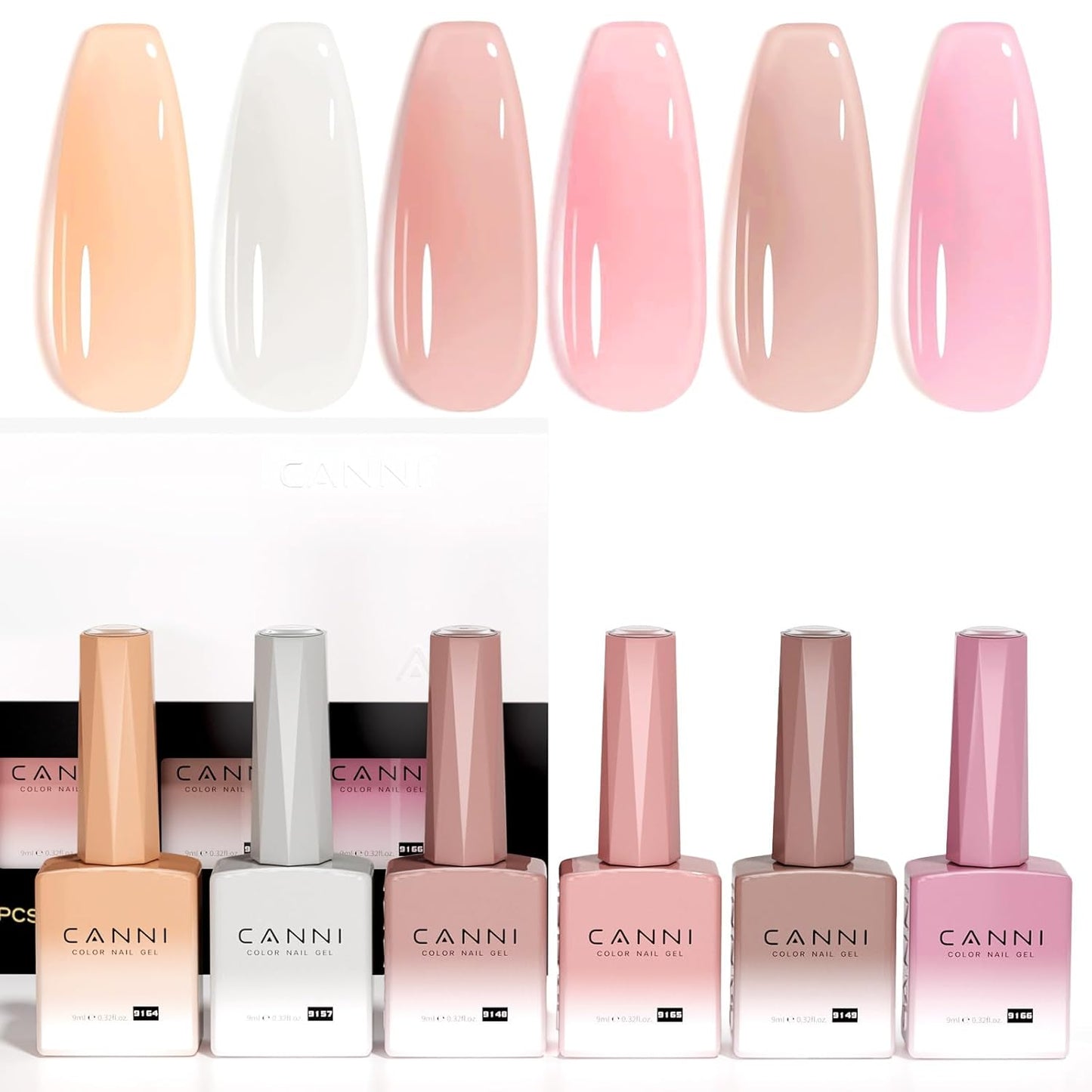 Jelly Nude Pink Gel Nail Polish Set - 6 Pcs Soak Off LED Gel Manicure Kit