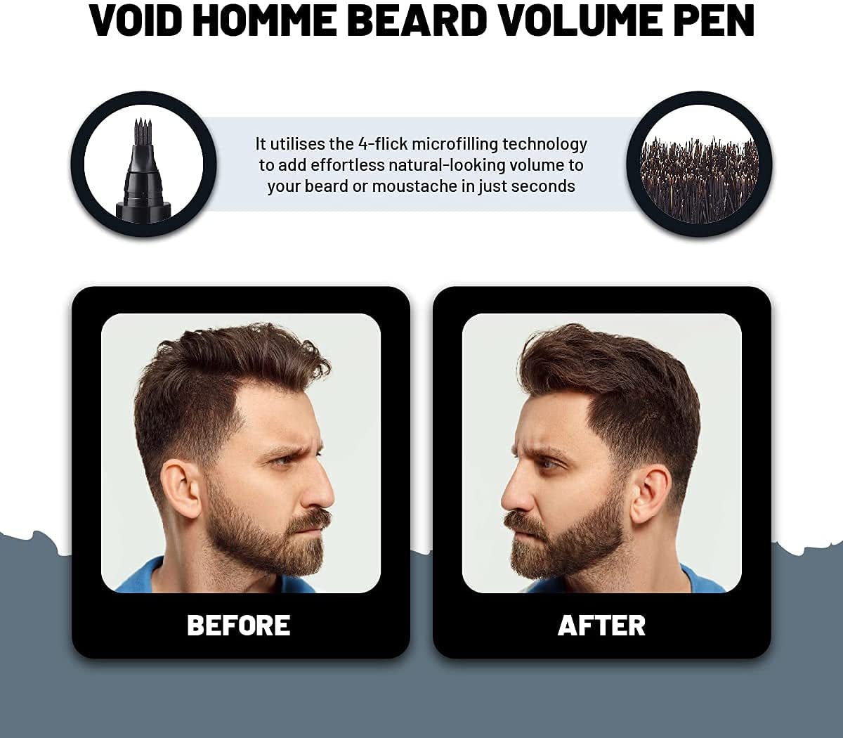 VOID Homme Beard Pen Filler for Men (Pack of 4) Instant Beard Pen & Filler Beard Pencil, Easy Beard Pen Liner, Beard Filler Pen for Beard Filling Pen Kit & Beard Marker, Waterproof Pen (Black)