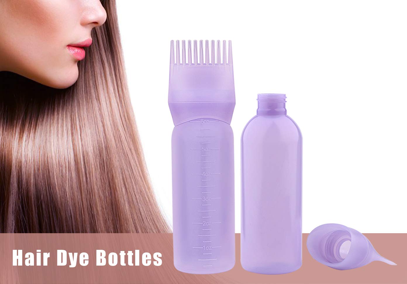 Yebeauty Root Comb Applicator Bottle, 2 Pack 6 Ounce Hair Oil Applicator Bottle for Hair Dye Bottle Applicator Brush with Graduated Scale- Purple