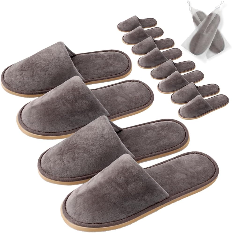 Non-Slip Disposable Slippers - 2-6 Pairs, Washable Velvet Closed Toe for Guests, Hotel & Spa