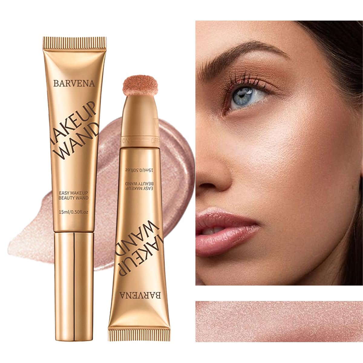 BARVENA Liquid Highlighter Wand,Liquid Highlighter Makeup Wand For Luminous, Glowing Skin, Buildable Formula, Vegan & Cruelty-Free Highlighter stick (Bare Rosé)