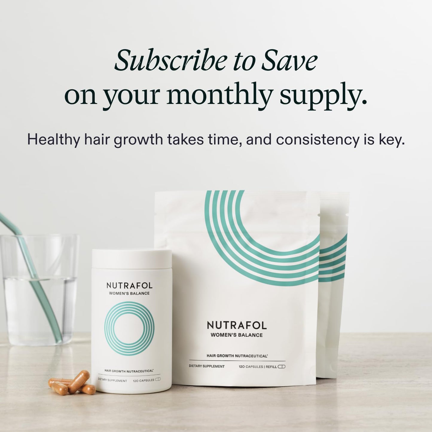 Nutrafol Women's Balance Hair Growth Supplements, for Ages 45+, Clinically Proven for Visibly Thicker Hair and Scalp Coverage, Dermatologist Recommended - 2 Month Supply, 2 Refill Pouches