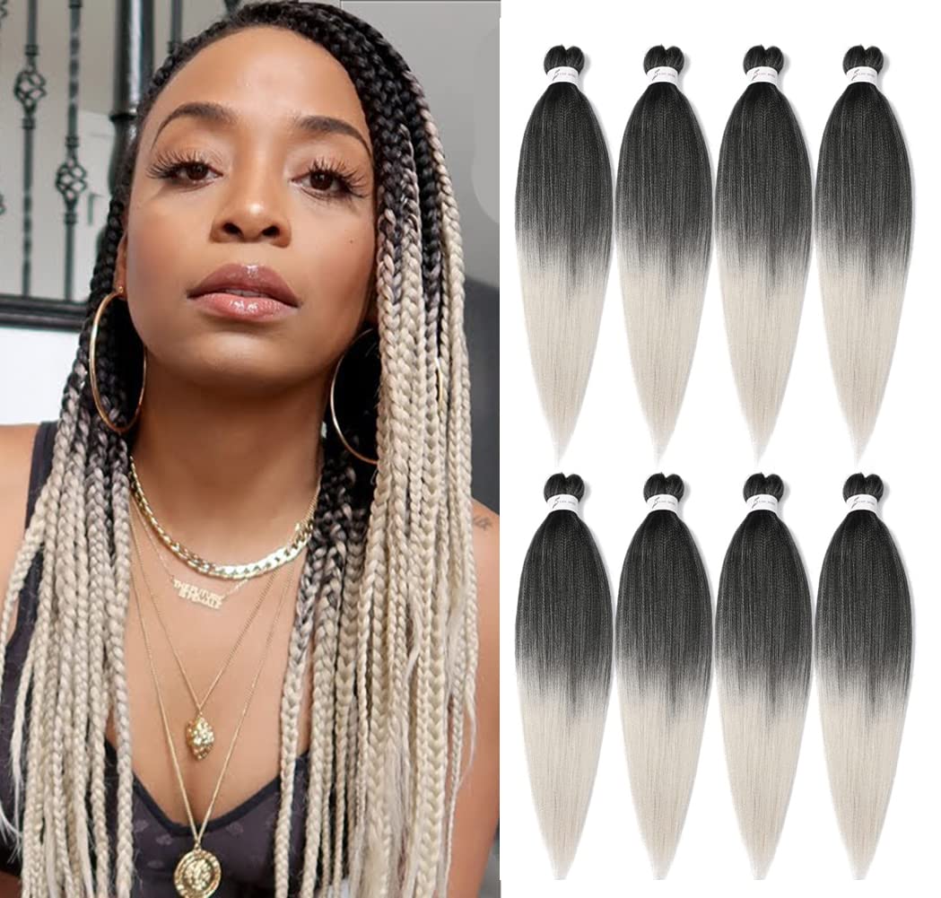 8 Packs 20-Inch Ombre Pre-Stretched Braiding Hair - Soft Yaki Texture Extensions