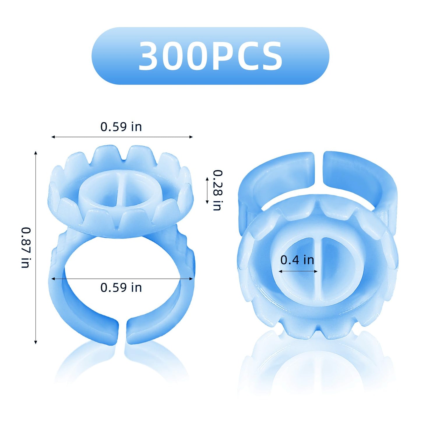300PCS Blue Glue Rings for Eyelash Extension,Lovely Round Rings for Lashes,Disposable Lash Glue Holder for Lash Extension Makeup Plastic Nail Supplies (Blue-r, Round - shaped)