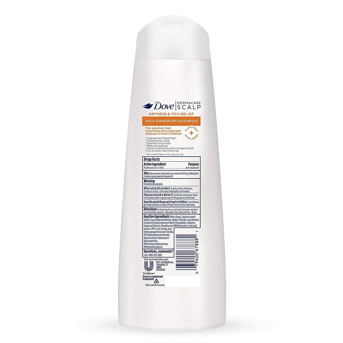 Anti-Dandruff Shampoo for Dryness & Itch Relief - Dove Dermacare Scalp, 3 Bottles (12 FL OZ Each)