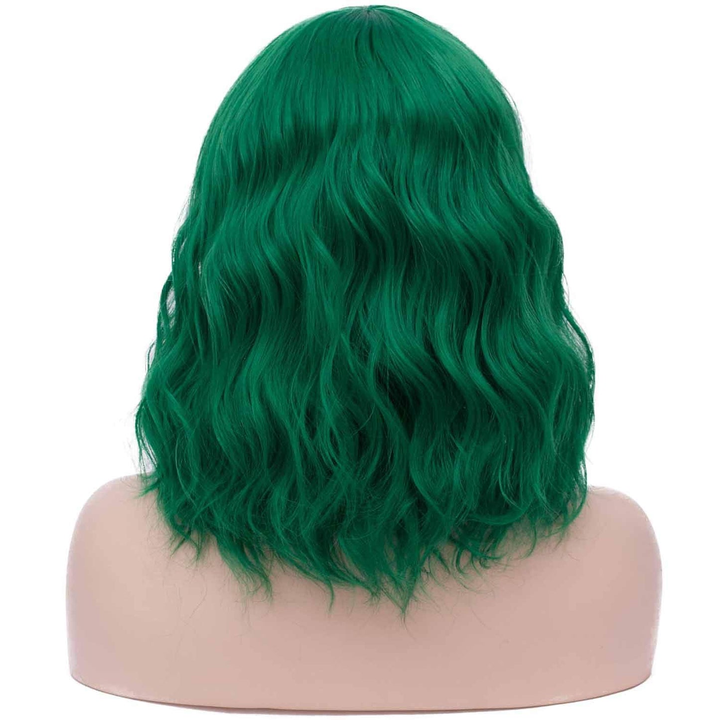 Mildiso Dark Green Wigs for Women Short Curly Wavy Bob Wig with Bangs Cute Synthetic Wig for Daily Party M073
