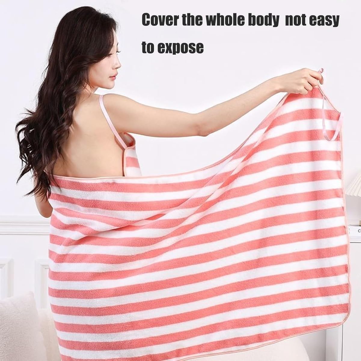 GlowWrap Towel with Straps, Chic Cache Glow Wrap Towel, Wearable Towels Dress Absorbent Bath Robe, Stays Secure No Slipping (Black Stripes,X Large)