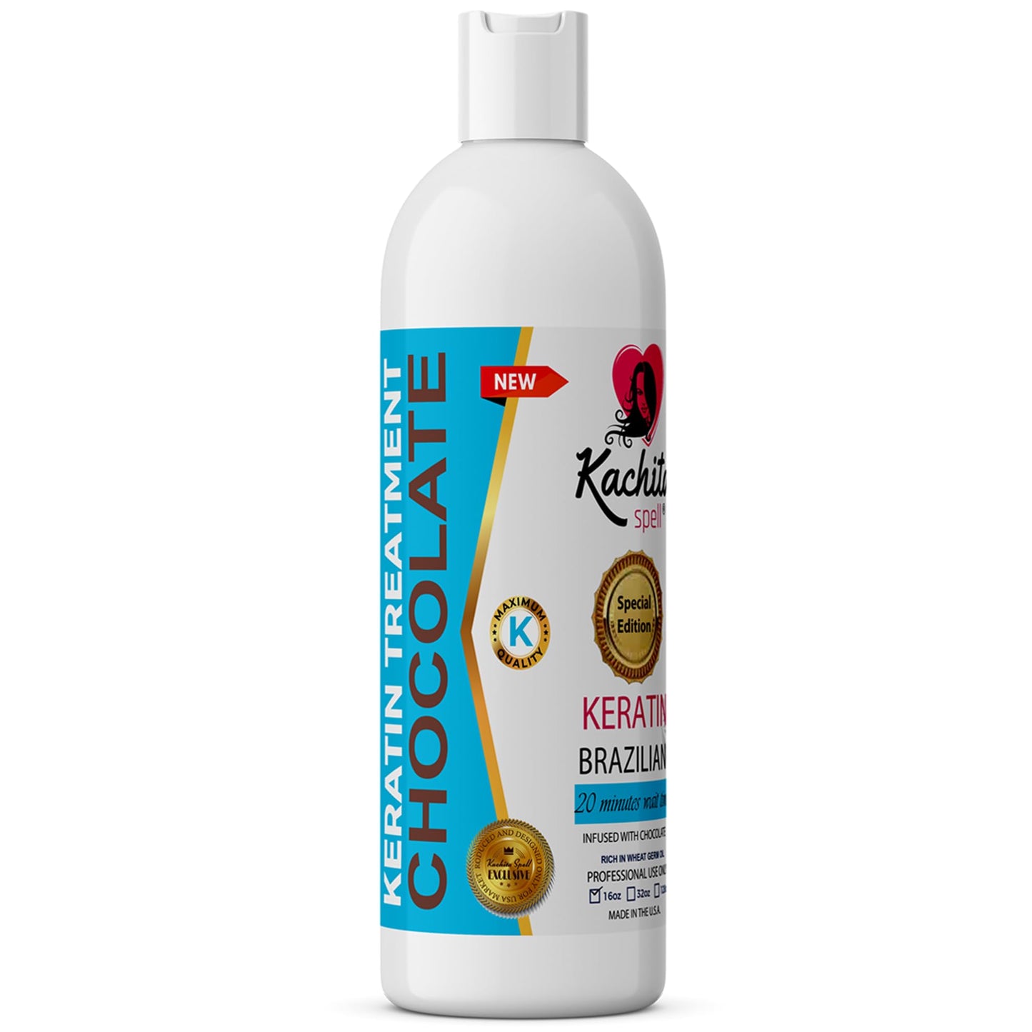 Kachita Spell New Brazilian Keratin Hair Treatment Chocolate LONG Lasting Keratin Treatment with Argan Oil Straightening Smoothing Professional Results All Hair Types Made in USA 16 floz