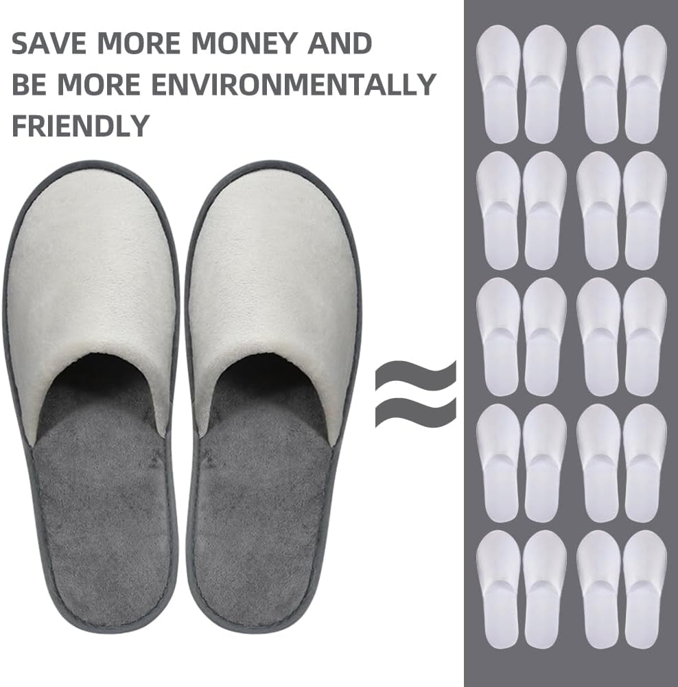 Non-Slip Disposable Slippers - 2-6 Pairs, Washable Velvet Closed Toe for Guests, Hotel & Spa