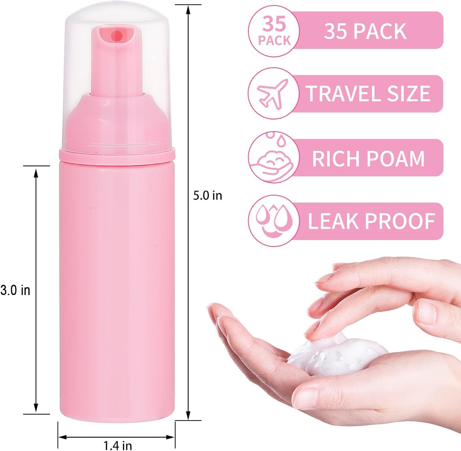 Travel Soap Dispenser Bottles - 35 Pack Mini 2 oz Foam Pump Bottles for Hand Sanitizer & Shampoo