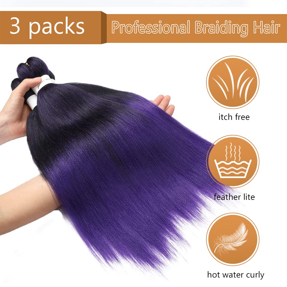 8 Packs 20-Inch Ombre Pre-Stretched Braiding Hair - Soft Yaki Texture Extensions
