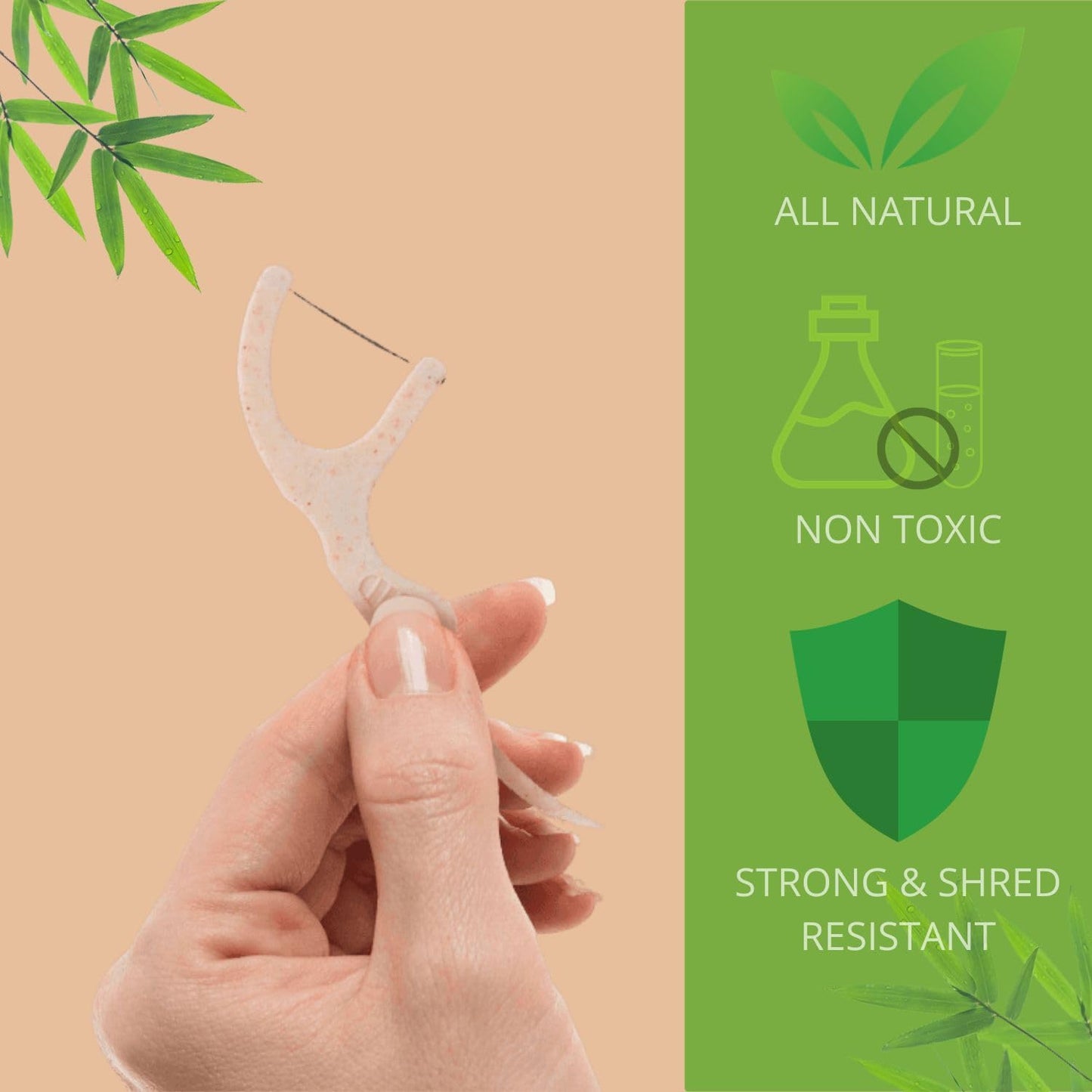 Natural Dental Floss Picks 75 Pack – Organic Biodegradable Floss Sticks with Strong Bamboo Charcoal Thread & Vegan Cornstarch Handle – No Plastics, No Artificial Flavours - Kraft Paper Box