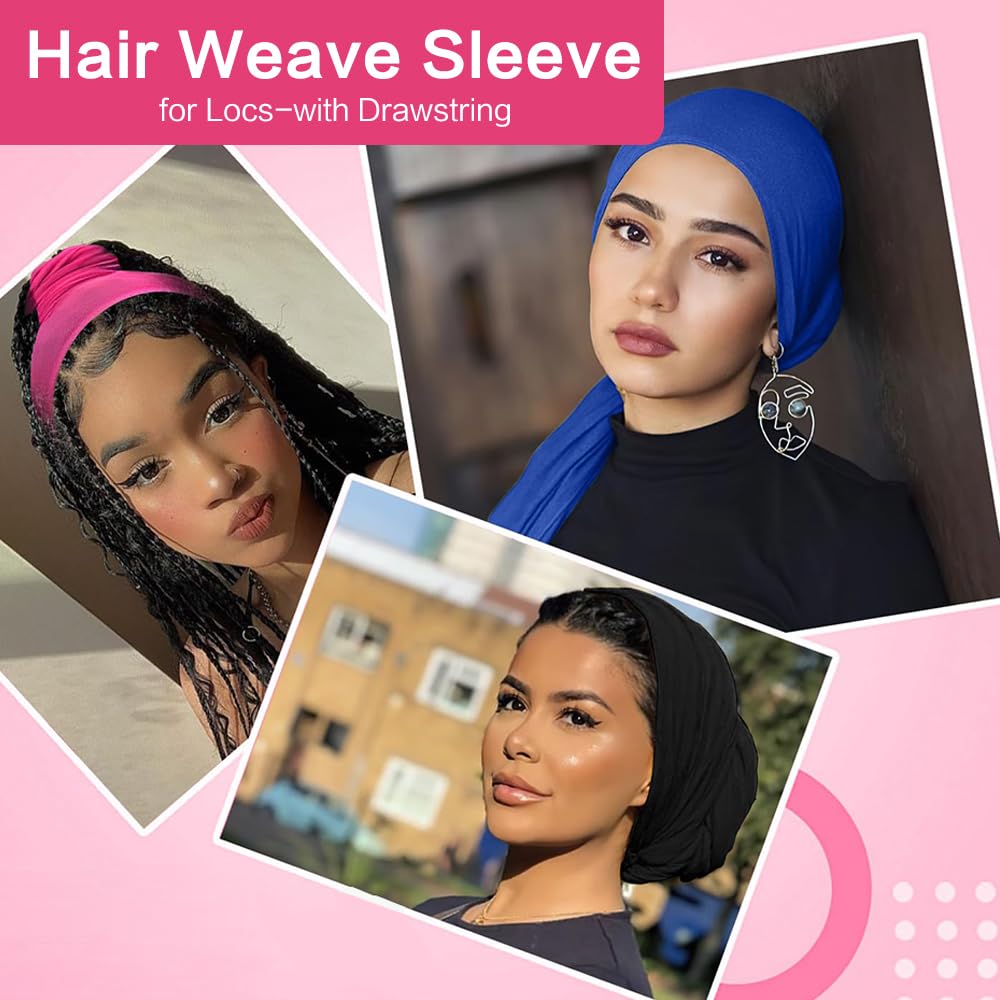 Hair Weave Sleeve for Locs, Hair Sleeves for Locs Women Hairweave Sleeve for Locs with Drawstring, Haircare Haircharms with Band, Fashionable Design, Lightweight & Stretchable, Extra-Wide (Black)