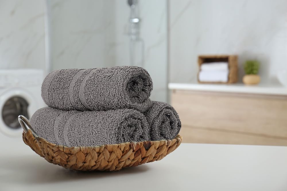 STF Linen 24 Pack Dark Grey Hand Towel 100% Cotton Spa Towel – 16x27 inches Highly Absorbable Facial Towels Gym, Hair Towel and Face Towel Bulk Small Towels (Not Bleach Proof)