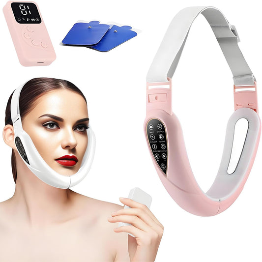ContourFlex 4 in 1 Massager for Face, 2026 New Reviona Contour Flex Facial Sculpting Device for Double Chin, 5 Modes & 15 Intensities, Tightens Jawline, Reduces Sagging Skin(Pink)