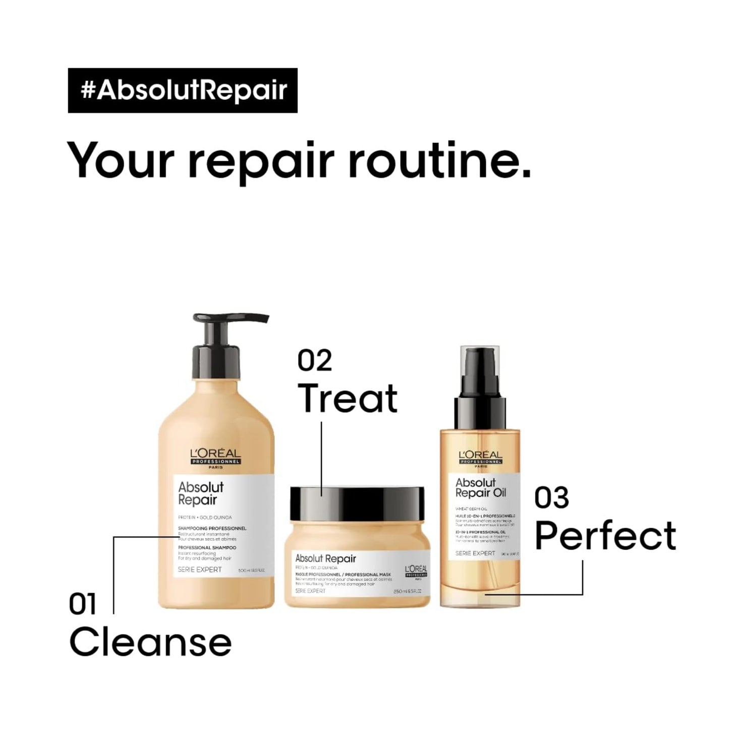 L'Oréal Professionnel Paris Absolut Repair Hair Mask - Protein Hair Treatment For Deep Nourishment, Hydrates, Repairs Damage & Adds Shine For Dry & Damaged Hair
