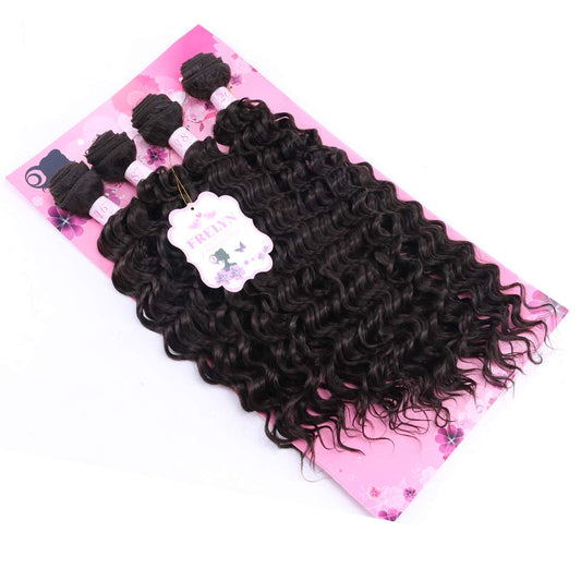 FRELYN Deep Wave Curly Synthetic Hair Weave Bundles - Black, 16-20 Inches, 4 Pack