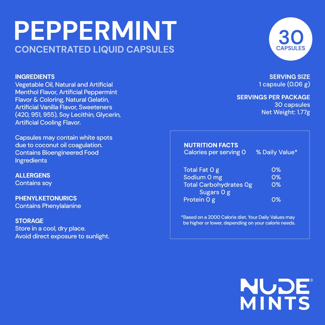 NUDE MINTS | Dual Action Liquid Capsules | Mouth Watering Mint - Lasts 3X Longer - 3X Stronger - Extreme Bad Breath Treatment For Adults - Sugar Free, 0 Calorie - Variety - 5 Pack - 150 Capsules