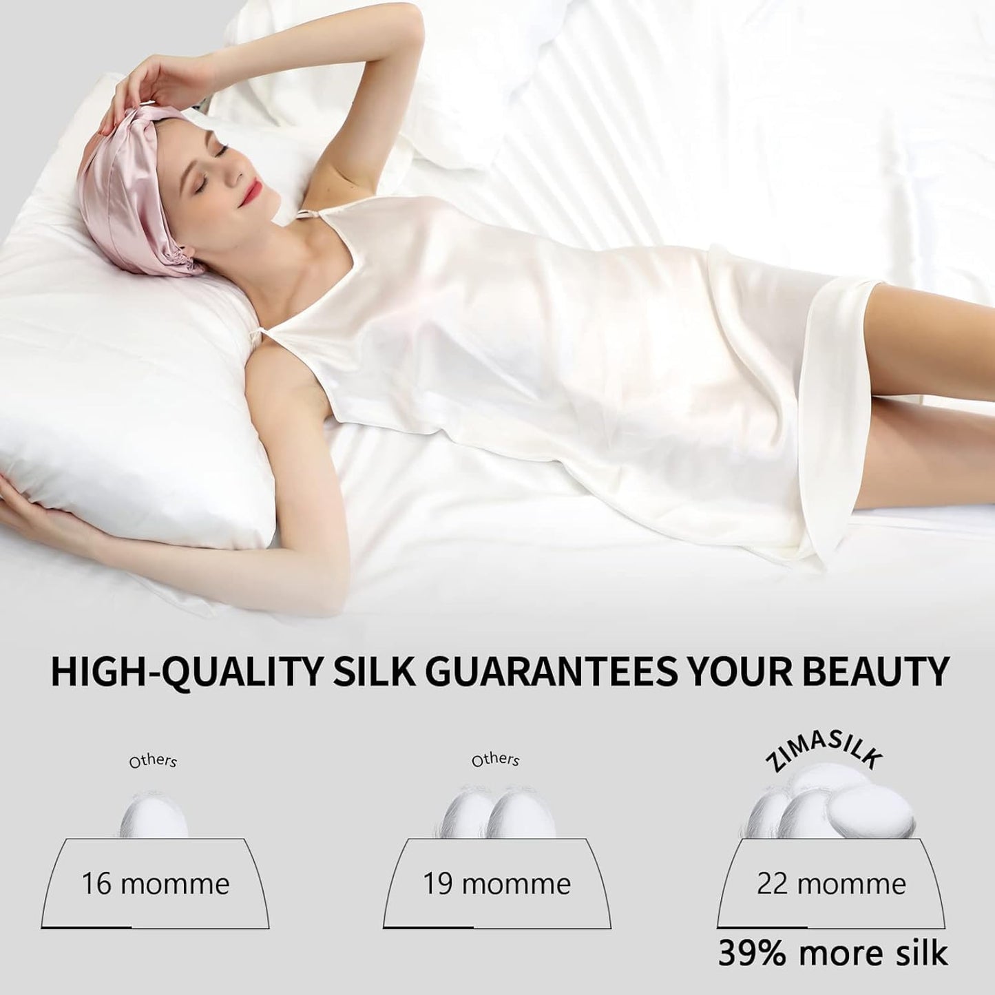 ZIMASILK 22 Momme 100% Mulberry Silk Bonnet for Sleeping & Women Hair Care, Highest Grade 6A Silk hair wrap for sleeping with Premium Elastic Stay On Head (1Pc, Pink)