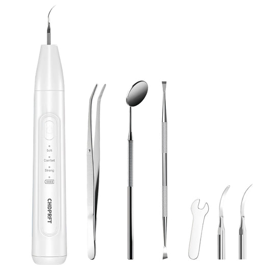 CHDPRFT Plaque Remover for Teeth-Sonic Tooth Cleaner,3 Adjustable Modes Dog Teeth Cleaning Kit with LED Light,Effective Care of Teeth,Rechargeable Dental Teeth Cleaner Tools Kits(White)