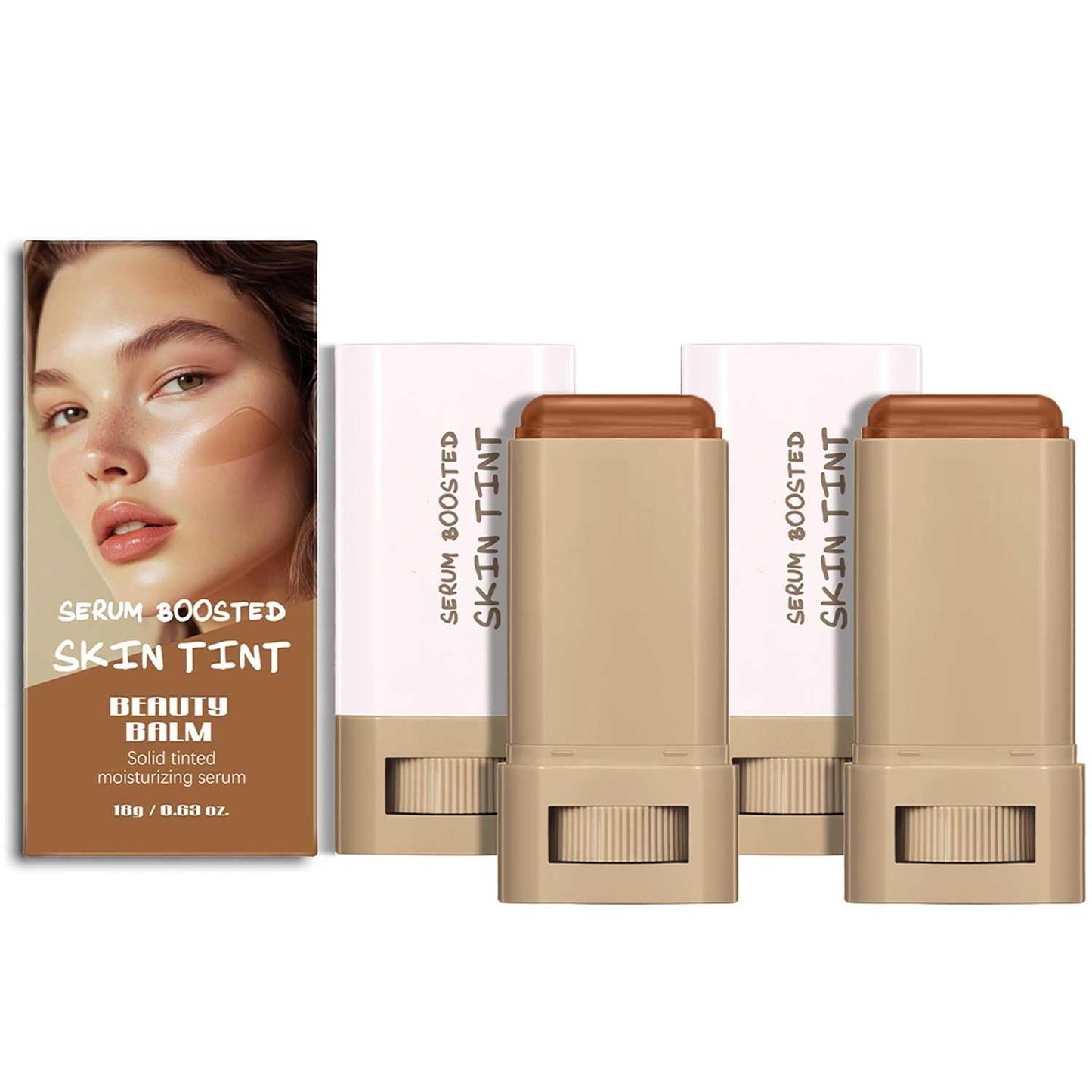 Beauty Balm Serum Boosted Skin Tint Stick – Face Tint Balm Foundation with Serum Benefits, Buildable Hydrating Coverage, Moisturizing Concealer Stick for Glowing Skin & Flawless Finish (3#, 2)