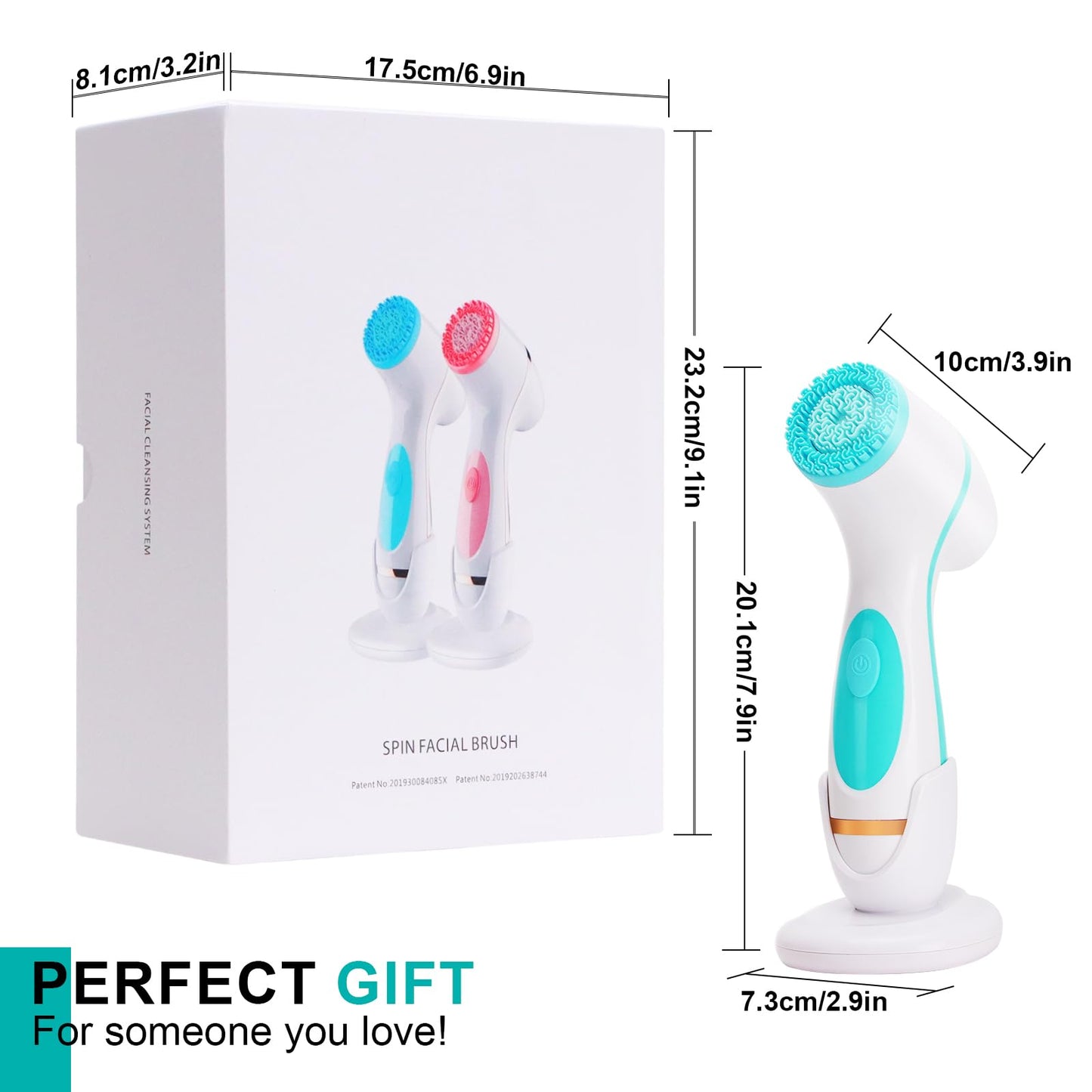 Facial Cleansing Brush, Waterproof Dual-Rotation Face Scrubber Exfoliator with 3 Brush Heads and 2 Adjustable Speeds, Rechargeable Exfoliating Face Brushes for Cleansing and Skin Care (Blue)