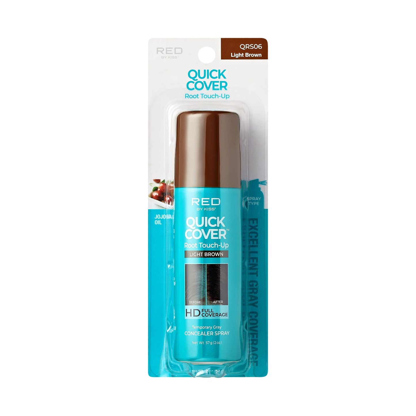 Red by Kiss Quick Cover Root Touch-Up Spray, Waterproof & Smudge-Proof Gray Coverage, Quick-Dry Formula with Jojoba Oil, Lightweight & Travel-Friendly (Light Brown, 2oz)