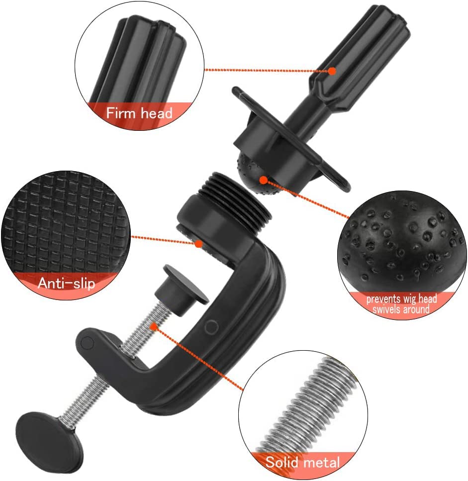 Teenitor Wig Mannequin Head Stand, 2 Pack Cosmetology Manikin Stand Mannequin Head Holder Clamp Black Wig Stand Holder