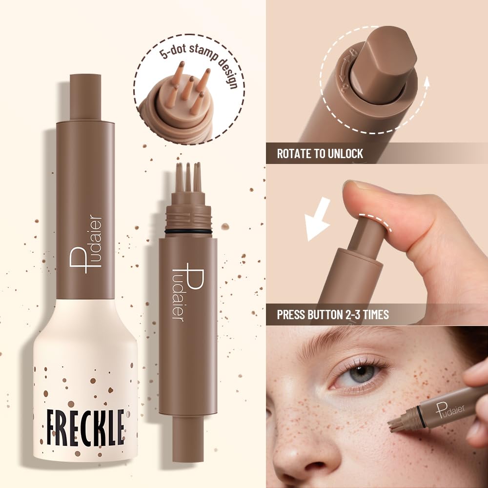 Upgrade Faux Freckle Stamp Pen – Waterproof Fake Freckles Makeup Tool, Natural-Looking Freckle Maker & Spray with Multi-Prong Precision Stamp Head, Long-Lasting Sunkissed Makeup (03 Coffee)