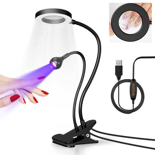 UV Nail Lamp with 6x Magnifier - Flash Cure Dual-Light Nail Dryer for Salon-Quality Manicures at Home