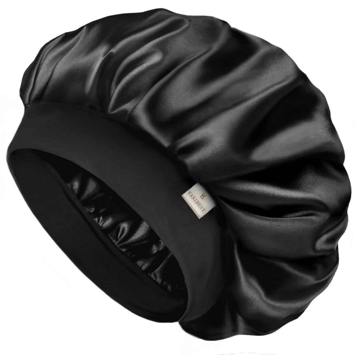 YANIBEST Silk Bonnet for Men Women Hair Bonnet for Sleeping Double Layer Satin Bonnets for Black Women Curly Hair Sleep Cap,Black