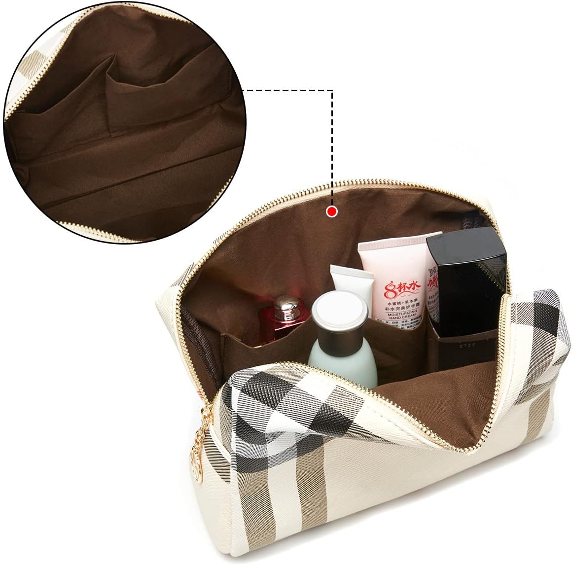 Luxury Beige Makeup Bag for Women - Designer Cosmetic Pouch & Travel Organizer