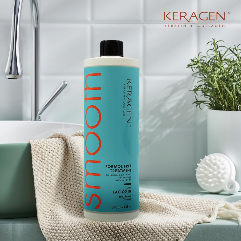 Keragen Brazilian Keratin Smoothing Treatment | Formaldehyde-Free Blowout for Frizzy, Dry, or Damaged Hair | Smooth, Silky Results | Fine to Medium Hair | 16 Oz