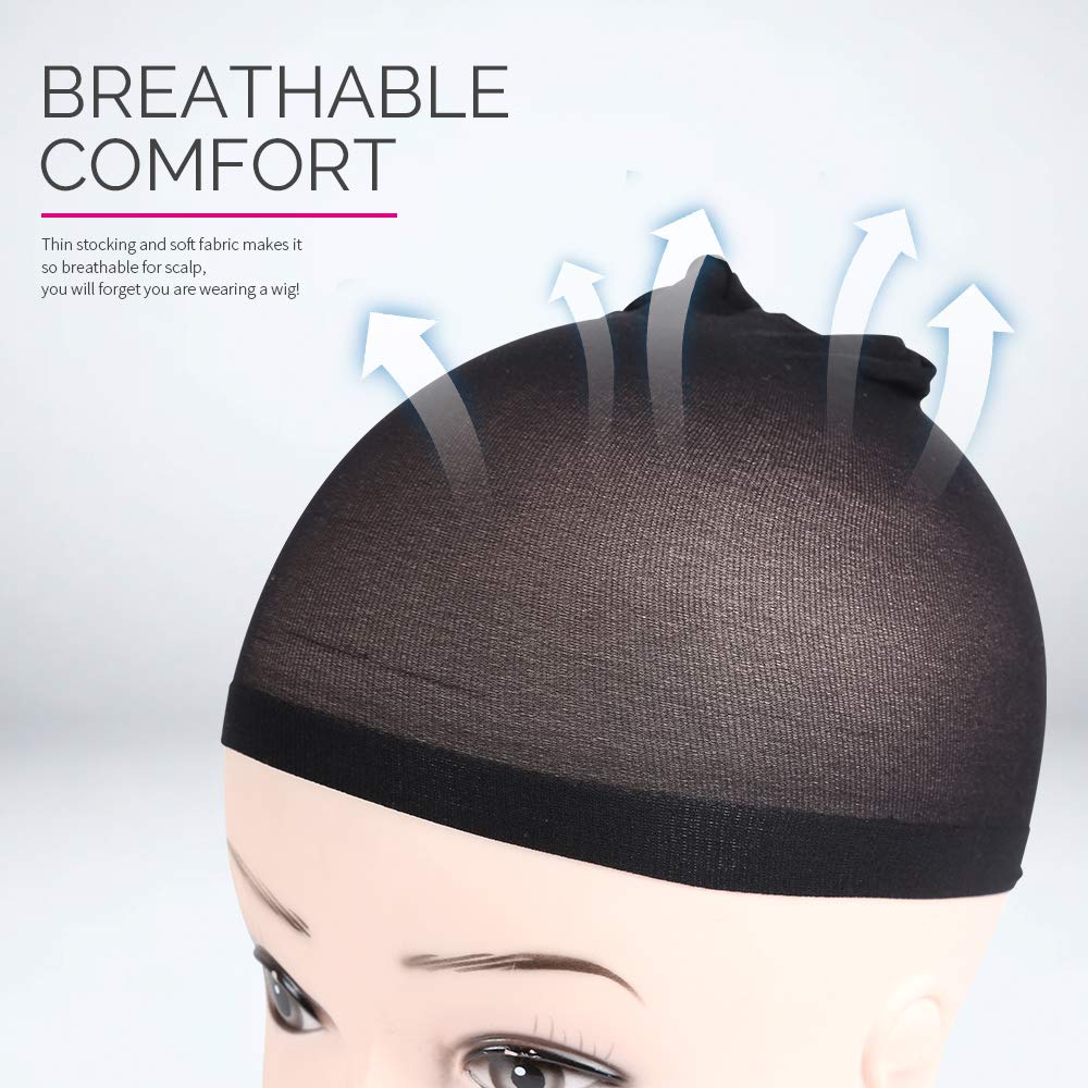 FANDAMEI Wig Cap, Nylon Wig Caps, 4 Pieces Stocking Wig Caps for Women (Black)
