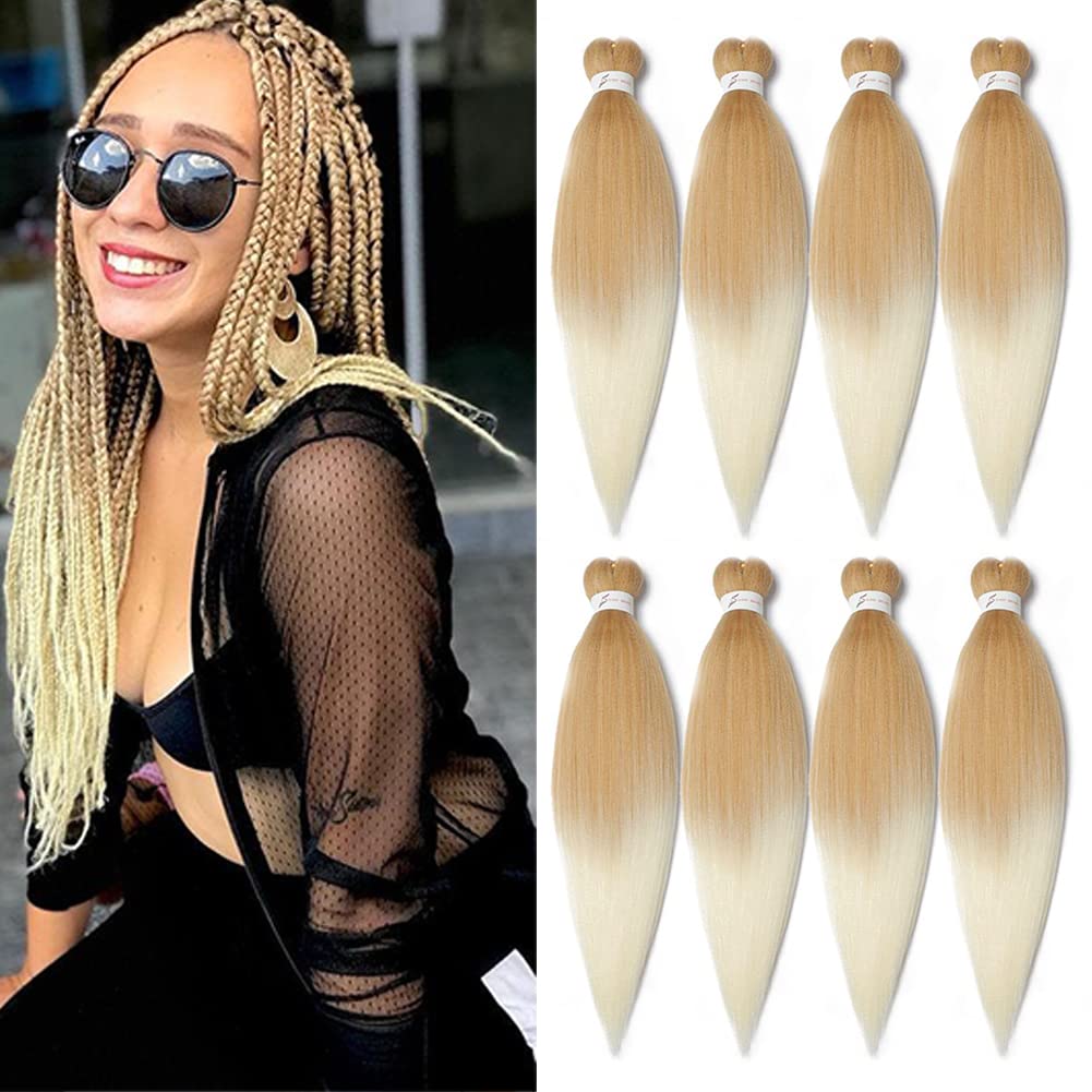 8 Packs 20-Inch Ombre Pre-Stretched Braiding Hair - Soft Yaki Texture Extensions