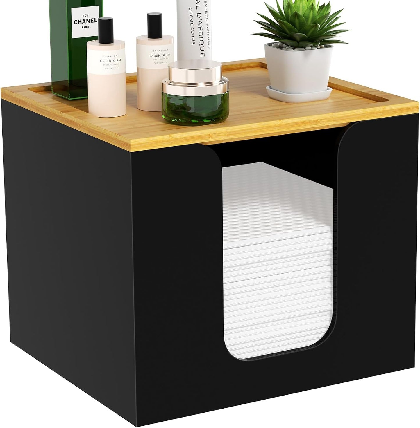 VITVITI Acrylic Face Towel Holder Box - Large Disposable Towel Storage with Bamboo Lid for Bathroom & Vanity