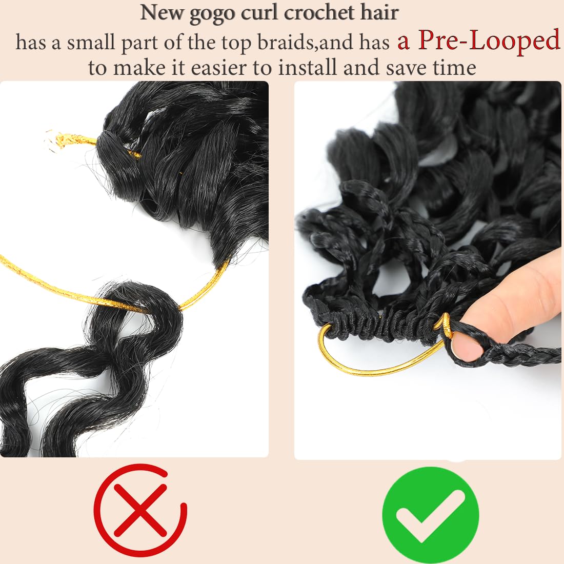 Pre looped Gogo Curl Crochet Hair 12 Inch 8 Packs Pre twisted Short Curly Crochet Hair for Black Women Ocean Wave Braiding Hair Water Wave Deep Braiding Hair (12 inch 1B)