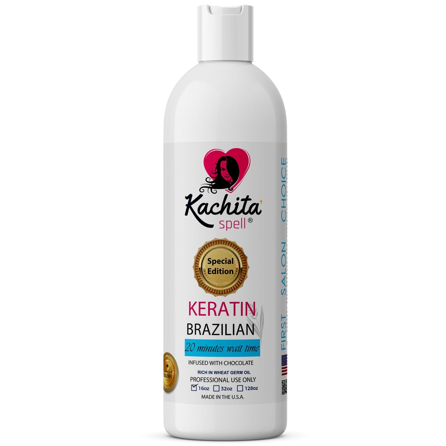 Kachita Spell New Brazilian Keratin Hair Treatment Chocolate LONG Lasting Keratin Treatment with Argan Oil Straightening Smoothing Professional Results All Hair Types Made in USA 16 floz