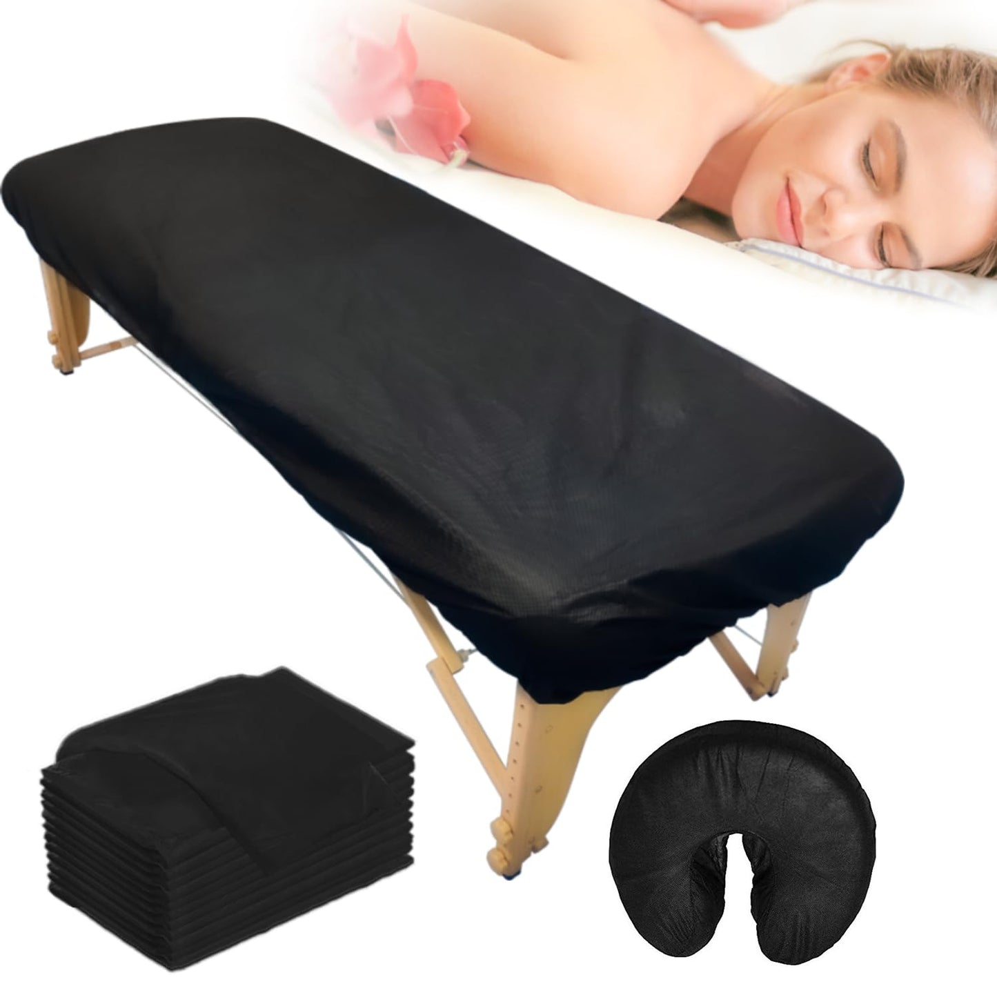 Disposable Fitted Massage Table Sheets & Headrest Covers - Pack of 24, White