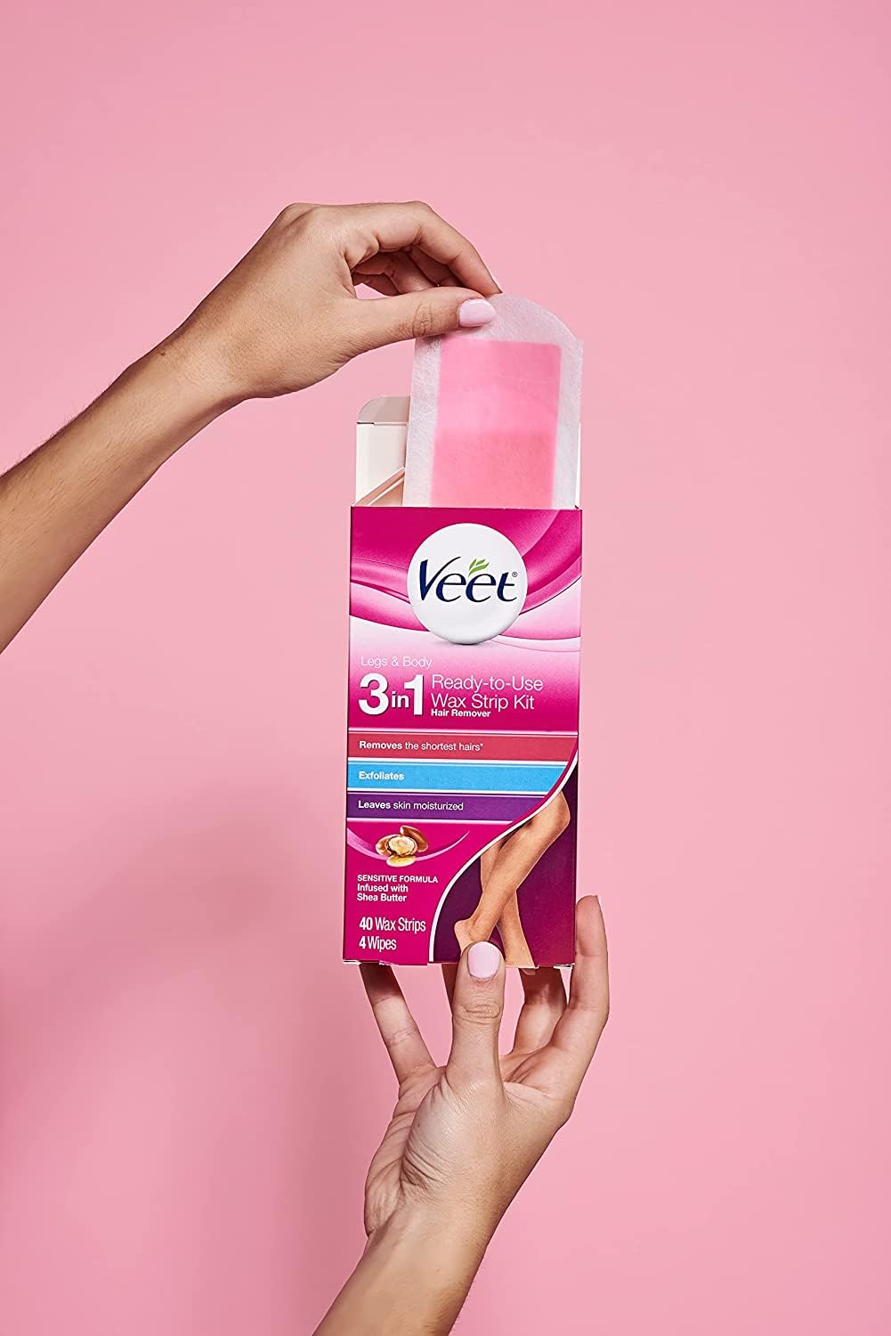 Veet Cold Wax Strips for Legs & Body - 80 Total Strips, Smooth Hair Removal