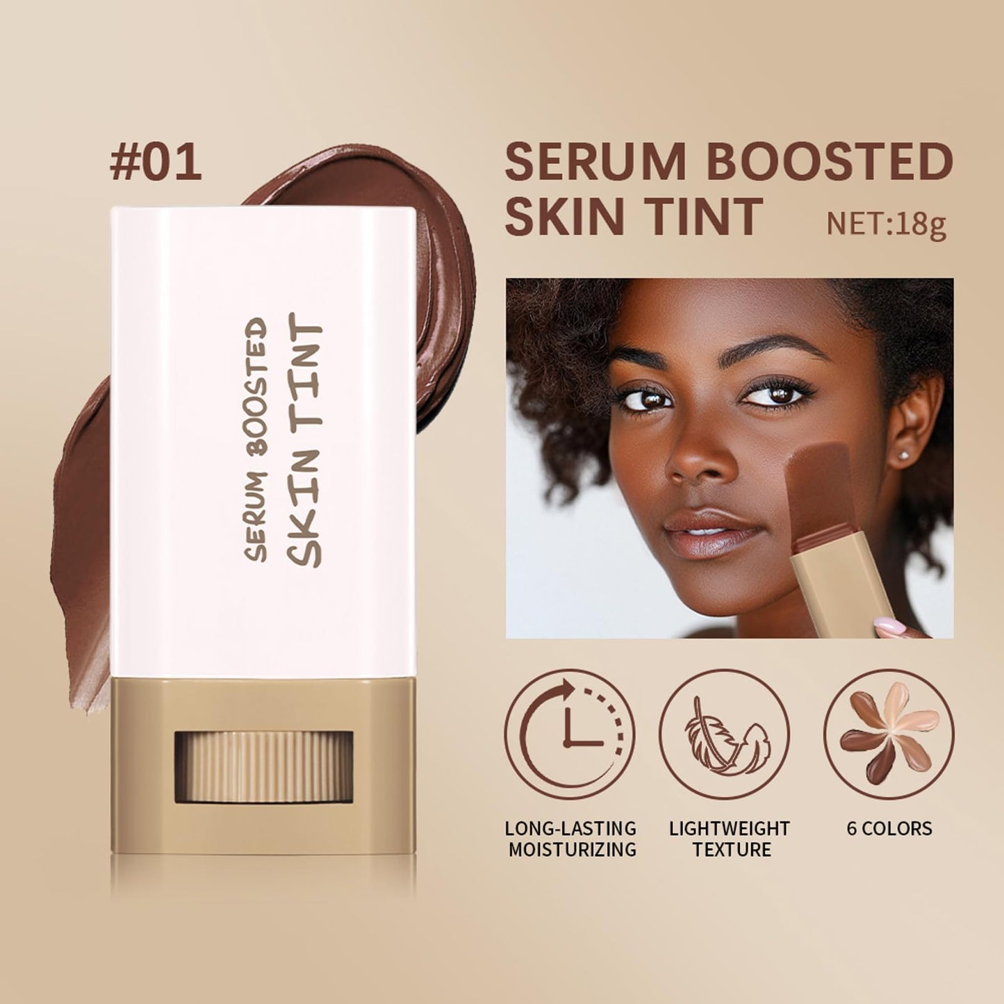 Beauty Balm Serum Boosted Skin Tint Stick – Face Tint Balm Foundation with Serum Benefits, Buildable Hydrating Coverage, Moisturizing Concealer Stick for Glowing Skin & Flawless Finish (3#, 2)