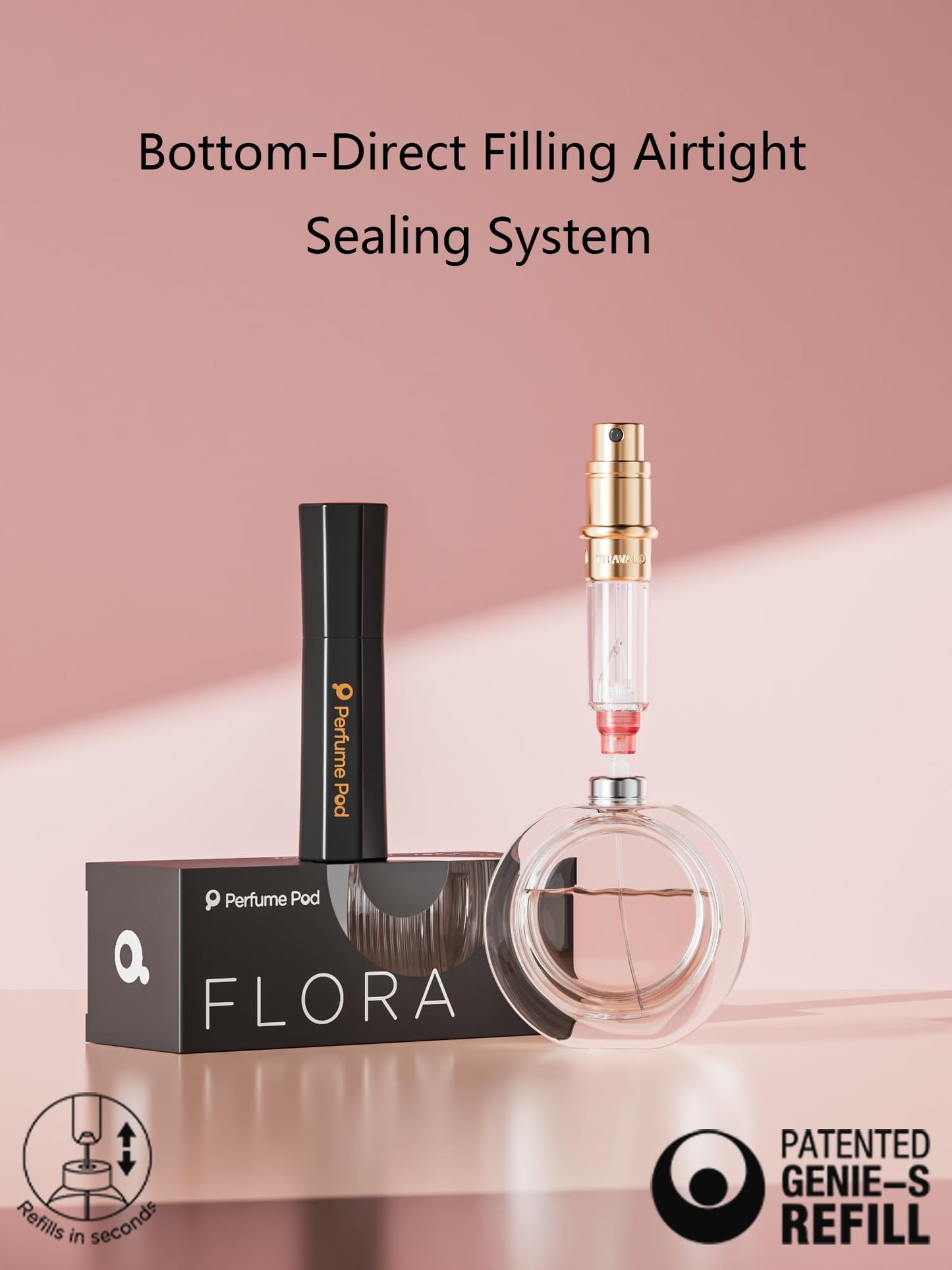 Perfume Pod Refillable Perfume Atomizer, Bottom Filling Fragrances Perfume Bottle, Mini Cologne Dispenser, Travel sized, Portable Sprayer for Women Men, Gift (FLORA01, BLACK)