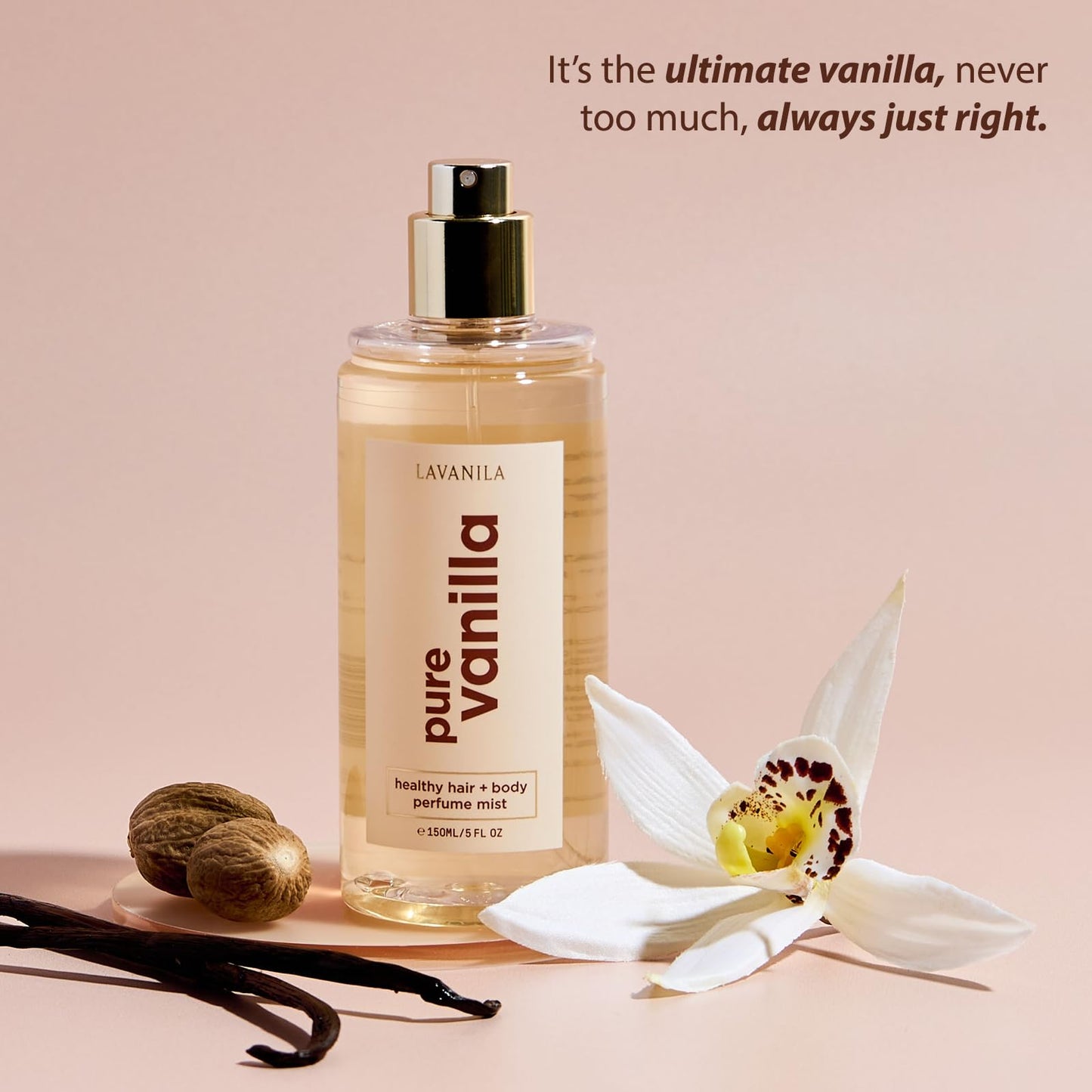 Lavanila Pure Vanilla Healthy Hair + Body Perfume Mist, 5 Fl Oz - Sweet & Warm Fragrance Spray Formulated with Jojoba Oil, Madagascar Vanilla, Tonka Bean, Heliotrope